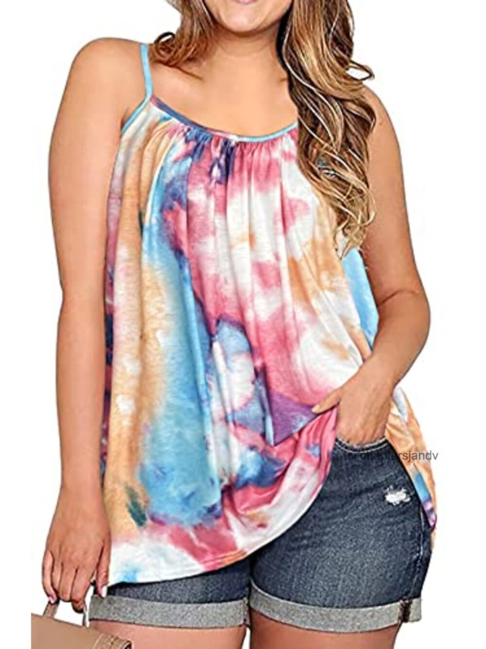 Plus Size Tank Tops for Women Floral Loose Spaghetti Strap Tunic Blouses